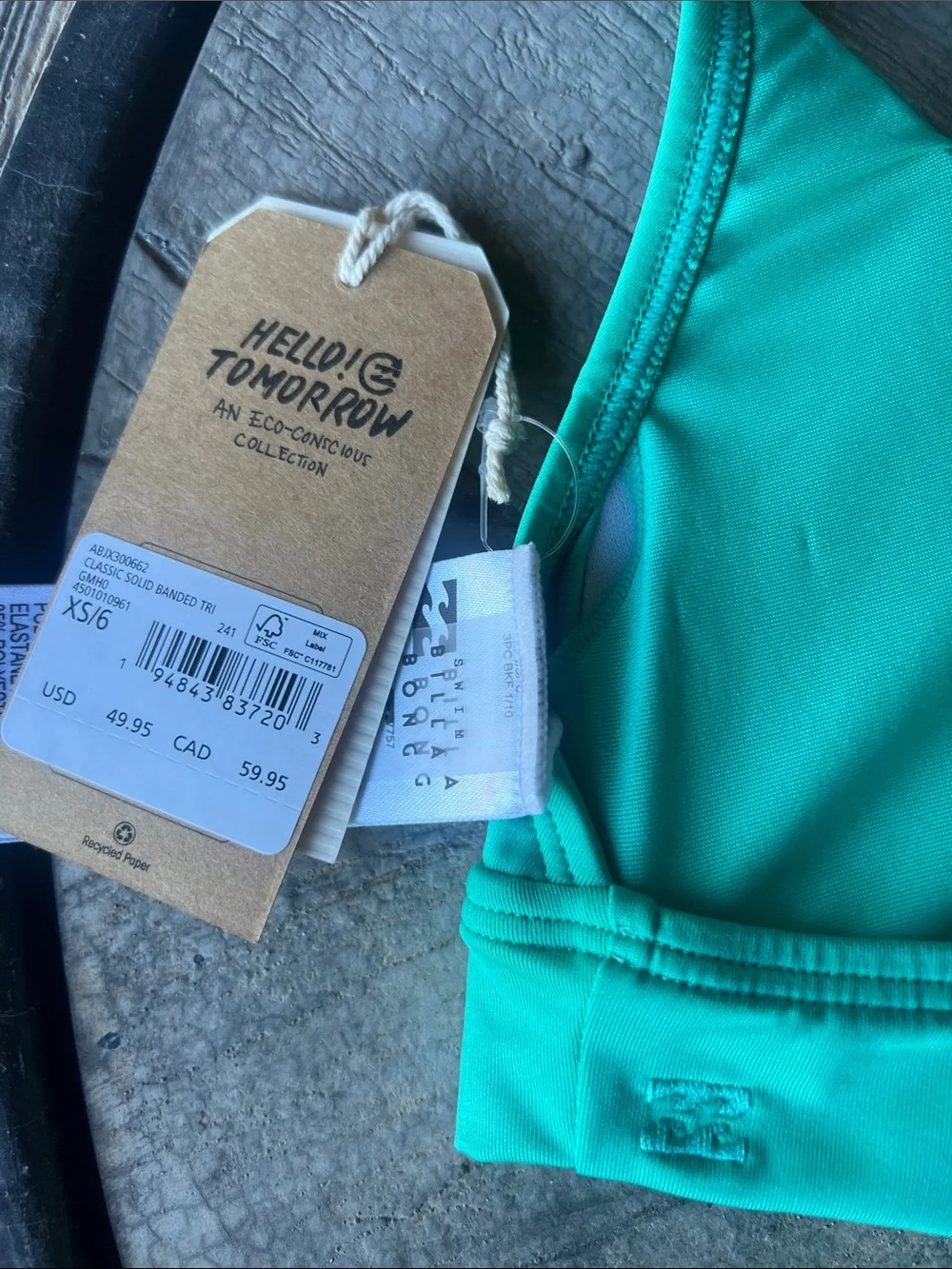 Billabong Teal Triangle Bralette XS/6. B46